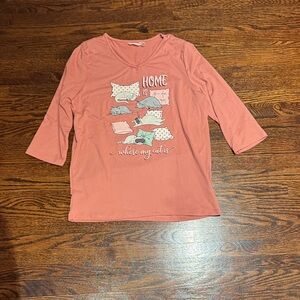 Pink 'Home Is Where My Cats Are' Graphic Top